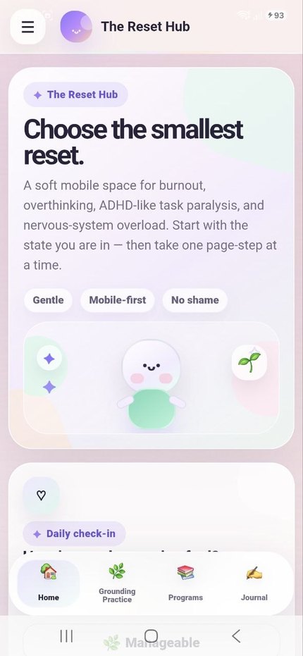The Reset Hub home screen showing Choose the smallest reset.